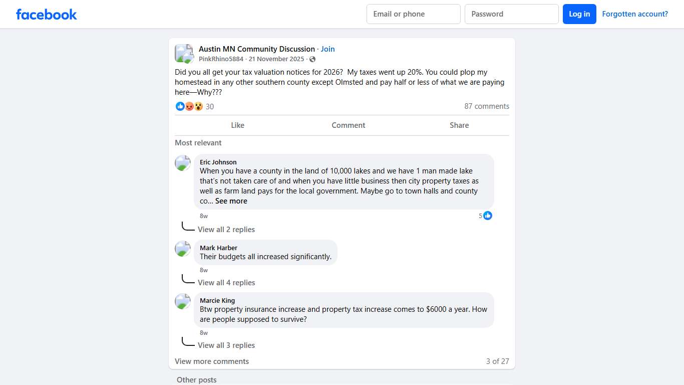 Austin MN Community Discussion Did you all get your tax valuation notices for 2026 Facebook